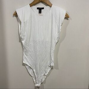 Forever 21 bodysuit white shoulder pads size small button snap